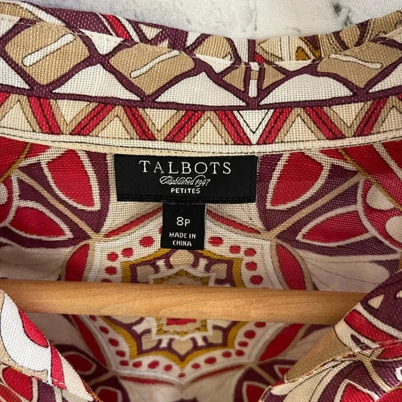 Women’s Talbots silk/linen medallion graphic popover tunic blouse 8P - Picture 4 of 5